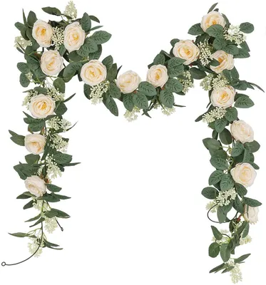 Produktbild von Rosengirlande Künstliche Rosenrebe mit grünen Blättern, 200 cm, 2 Stück Blumengirlande für Zuhause Hochzeit Dekoration