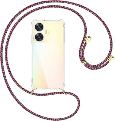 Produktbild von Handykette Backcover-Schutzhülle mit Band (Metall goldfarben) für Realme C55 (6.72'') - silber/blau/rot