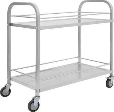 Immagine prodotto di Carrello di servizio - Carrello a rotelle - 2 ripiani - Portata 75 kg - 4 rotelle (2 con freno) - Acciaio inox 201 - 95×49×93 cm - Argento