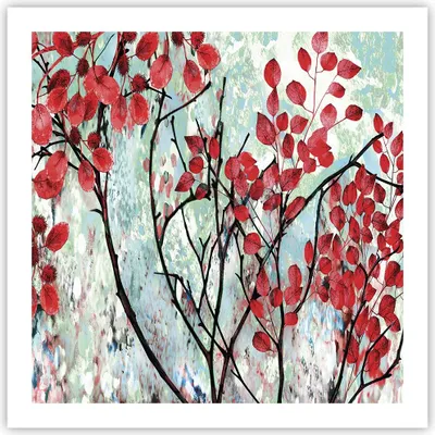 Produktbild von Poster - Poster ohne Rahmen - Rot Blätter Zweige - 60x60 cm - Wand Bild - Wanddeko - Wandbilder - Kunstposter - Wandposter - Bilder - Kunstdruck - Wanddekoration - Wandbild - P2XAC60x60-4508