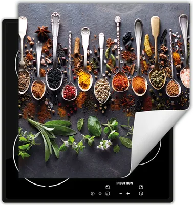 Produktbild von DarHaus Herdabdeckplatte 50x52 cm Anti Rutsch Matte Aufrollbar, Löffel - Gewürze