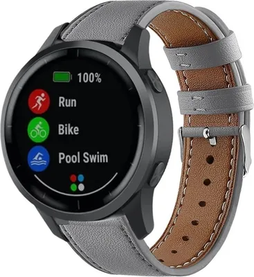 Produktbild von Strap-it Garmin Vivoactive 4 Armband Leder - 45 mm - Grau