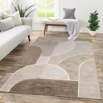 Produktbild von TT Home Wohnzimmer Teppich Esszimmer Kurzflor Abstraktes Muster Geometrisches Design Bogen Optik Hoch-Tief-Effekt Moderner Style Größe 80x300 cm