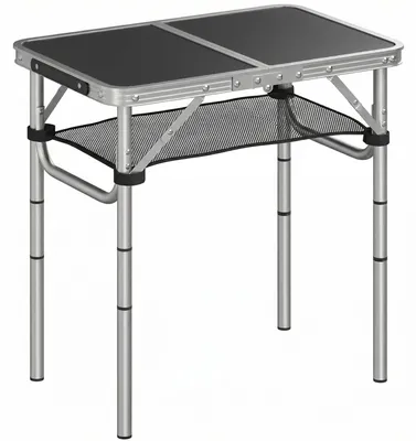 Zdjęcie produktu dla Stół kempingowy z siatkową kieszenią i regulowaną wysokością | Kolor: Czarny | Wymiary: 40x60x26-60 cm