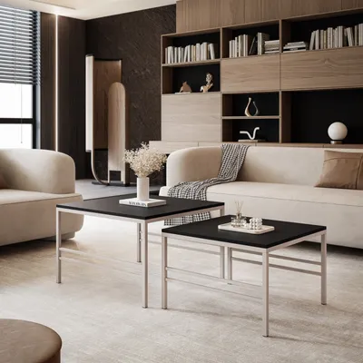 Produktbild von Idohome - Moderner Couchtisch FORMA 2in1 70/60 cm für das Wohnzimmer mit Metalgestell Kaffeetisch Wohnzimmertisch Sofatisch Kaschmir / Schwarz Matt