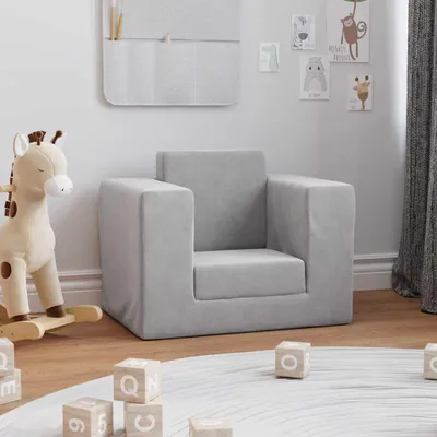 Obrázok produktu pre vidaXL Rozkladacia pohovka pre deti Light Grey Soft Plush