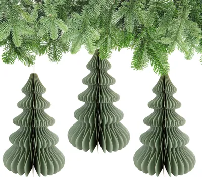 Imagen del producto de Decoraciones navideñas: árboles de Navidad colgantes, color verde salvia, juego de 6 unidades