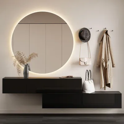 Produktbild von Flur Möbel Garderobe 2x Hängeschrank 160 cm schwarz mit Nova Spiegel 100 cm