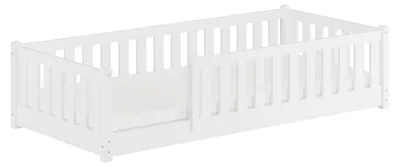 Produktbild von Kinderbett, Holzbett mit umlaufendem Schutzgitter 80x180 Kiefer waschweiß V-60.77W-08-180Rollrost und Matratze inkl.
