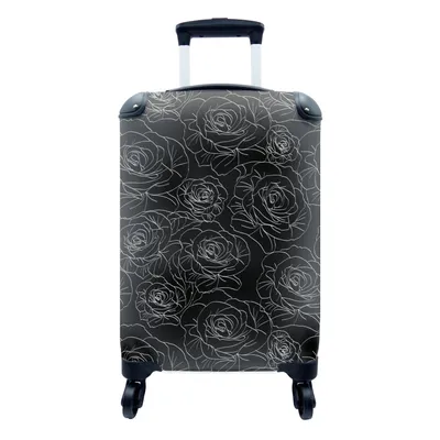 Produktbild von MuchoWow® Koffer Handgepäck Trolley Rollkoffer Kleine Reisekoffer mit 4 Rollen - Rosen - Schwarz und Weiß - Muster - Cabin Size < 55x40x23 cm & 55x40x20 cm - Fotokoffer - Kabinenkoffer - Boardgepäck - Reise-Box - Reisekoffer - Reisegepäck - Koffer mit Bild - Trolley für Kinder