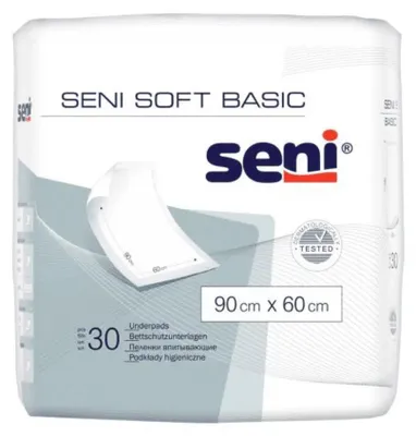 Produktbild von 4x Seni Soft Basic Bettschutzunterlage, 90 x 60 cm - 30 Stück | Packung (30 Stück)