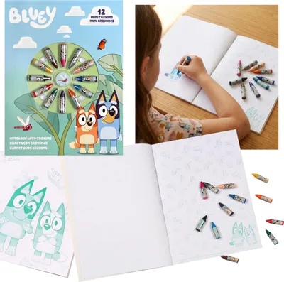 Produktbild von Bluey kreatives Schreibset für Kinder – Notizbuch und 12 Mini-Wachsmalstifte