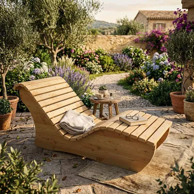 Produktbild von Holzliege Waldsofa Wellenliege Holzliege Relaxliege "Sigi" Gartenliege Massivholz Lärche gerade 70cm Himmelsliege