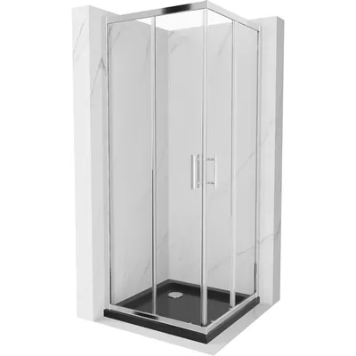 Obrázek produktu pro Mexen Rio čtvercový sprchový kout 70 x 70 cm, Průhledné, Chromovaná + sprchová vanička Flat, Černá - 860-070-070-01-00-4070