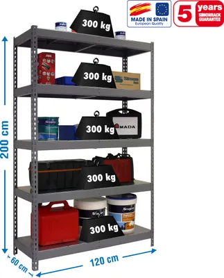 Zdjęcie produktu dla BRICOFORTE 1206-5 METAL SZARY/GALVA metaliczny półka