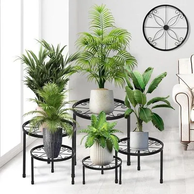 Image de Supports de jardin pour l'intérieur et l'extérieur - Lot de 5 supports à fleurs en métal - Plantes de jardin et fleurs.