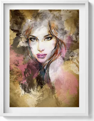 Produktbild von Porträt einer geheimnisvollen Frau– Wandbild mit Rahmen – Gerahmtes Bild  – Wanddekoration – 60x80 cm –  Weiß Rahmen