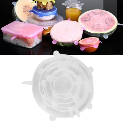 Zdjęcie produktu dla 6PCS Transparent Reusable Silicone Food Pot Lid Bowl Covers Wrap Stretchable Preservative Film