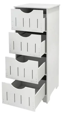 Image de Armoire de salle de bain - Meuble haut avec 4 tiroirs - Armoire de rangement étroite de 30x30x82 cm - Bois - Blanc