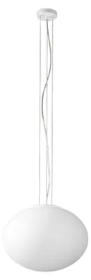 Immagine prodotto di Lampada a Sospensione in vetro soffiato bianco satinato diametro 40cm, struttura in metallo, 2x E27 Max 60W, design moderno ed elegante - Perenz