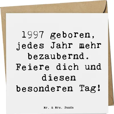 Produktbild von Mr. & Mrs. Panda Glückwunschkarte Spruch 1997 Geburtstag Charmant - Weiß - Geschenk, besonderer Tag, faltkarte, Happy Birthday, geboren, Geburtstagsgeschenke, doppelkarte