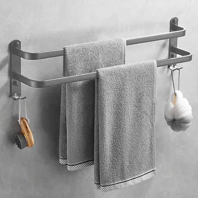 Image de Porte-serviettes 60 cm - Porte-serviettes sans perçage, gris, en aluminium