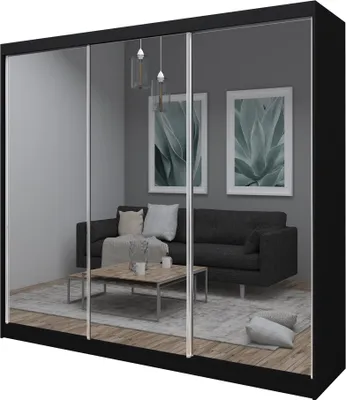 Obrázek produktu pro BEAUTYSOFA šatní skříň s posuvnými dveřmi DEBRA - 240cm šatní skříň se zrcadly a tyčí na šaty (černá)