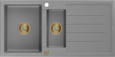 Produktbild von Mexen Andres 1,5-Becken-Granitspüle mit Abtropffläche 1000 x 500 mm, Grau, Siphon Gold - 6515101510-71-G