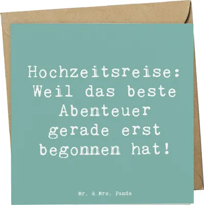 Produktbild von Mr. & Mrs. Panda Klappkarte Spruch Hochzeitsreise Abenteuer - Meeresbrise - Geschenk, Geschenke, Ehe, Entdeckungen, faltkarte, Grußkarte, Hochtzeit, anlasskarte, Hochzeit