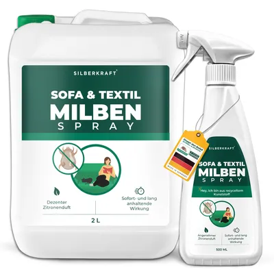 Produktbild von Silberkraft Milbenspray Sofa & Textil zur Milben-Abwehr - gegen Haussstaubmilben - ohne Permethrin - 2 L + 500 ml