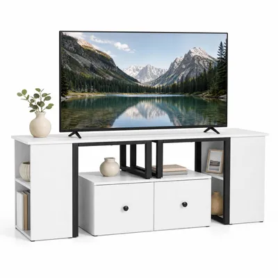 Immagine prodotto di Mobile TV in legno COSTWAY, basso con 2 cassetti grandi e 4 vani laterali, tavolino TV con spazio contenitivo, supporto TV, 140 x 30 x 50 cm