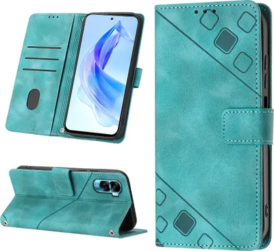 Produktbild von Hülle für Honor 90 Lite Prägung Flip Leder Brieftasche Schutzhülle mit Ständer Grün
