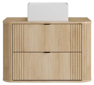Produktbild von Hängender Badschrank mit Aufsatzwaschbecken quadratisch - Helles Naturholz - 80 cm - FILOR