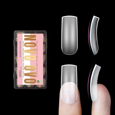Image de Conseils d'ongles artificiels, forme carrée légèrement incurvée, 240 pièces, 15 tailles, couleur transparente, en acrylique