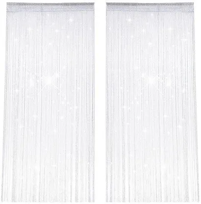 Produktbild von 2 Stück Drahtvorhänge, 100 x 200 cm, glänzende Fransen, Vorhangpaneel, weiße Türvorhänge mit Perlen, Raumteiler-Vorhang, Insektenschutzvorhang, Insektenschutzvorhang für Außentüren, geeignet für Hochzeiten, Cafés, Fensterdekoration