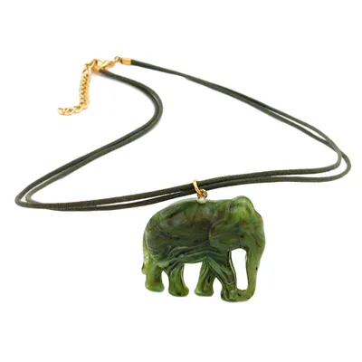 Produktbild von Kette 35x32x18mm Elefant Kunststoff olivgrün-marmoriert glänzend Kordel oliv 50cm oliv 35x32x18mm