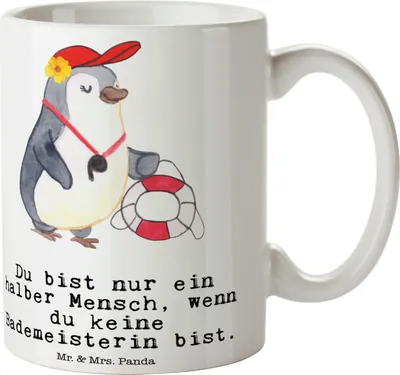 Produktbild von Mr. & Mrs. Panda Kaffeebecher Bademeisterin Herz - Weiß - Geschenk, Trinkbecher, Kaffeetasse, Beruf, Freibad, Tasse, Schwimmbad, Witzig, Becher, Teetasse