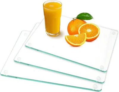 Obrázek produktu pro Skleněná krájecí deska – průhledná – 28 x 20 cm – Odolná vůči teplu a poškrábání – Vhodná do kuchyně i na piknik