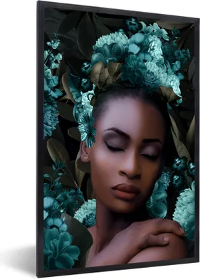 Produktbild von MuchoWow® MuchoWow® Gerahmtes Poster Frau - Blumen - Blätter 20x30 cm - Poster mit zchwarzem Bilderrahmen - Drucken - Bilder Poster im Rahmen