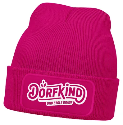Produktbild von Damen Beanie mit Patch Dorfkind Aufdruck Strickmütze mit Spruch Aufdruck Lustig Damenmütze Moonworks®