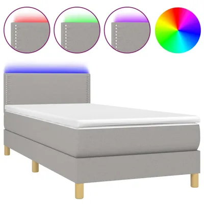 Produktbild von vidaXL Boxspringbett mit Matratze & LED Hellgrau 90x200 cm Stoff