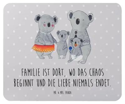 Produktbild von Mr. & Mrs. Panda Mousepad Koala Familie - Grau Pastell - Geschenk, Mouse Pad, Muttertag, mousematte, laptop, Mauspad, Kinder, Papa, computer, Mama, Koalas