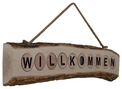 Produktbild von LED Willkommensschild, Holz Pinie, Batterie, Jute, L 60 cm