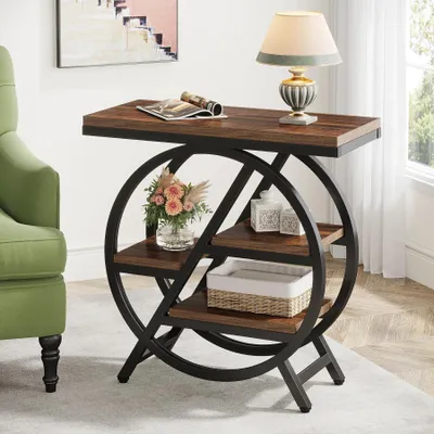 Image de Table d'appoint étroite - Table d'appoint de canapé à 3 étagères - Structure métallique de style industriel - 30 x 60 x 65 cm - Marron 03