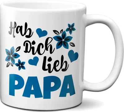 Produktbild von TassenKing Tasse - Hab Dich lieb Papa - Tasse mit blauen Blüten Kaffeetasse - Tasse mit Spruch