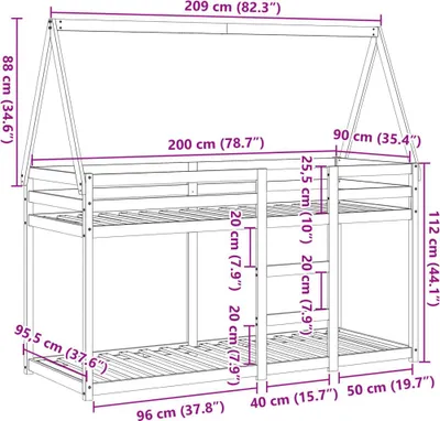 Imagen del producto de Cama nido con dosel, 80x200 cm, madera maciza de pino
