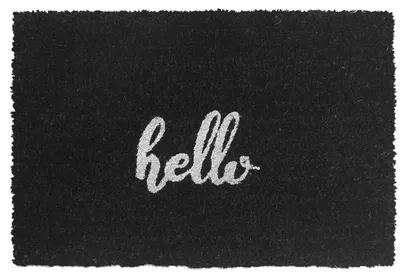 Produktbild von Relaxdays Fußmatte Kokos, hello, 60x40cm, rutschfest, wetterfest, Fußabstreifer innen & außen, Türvorleger, schwarz