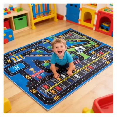 Image de Elzusha - Tapis de jeu avec des routes pour enfants, lavable et antidérapant, 100 x 150 cm