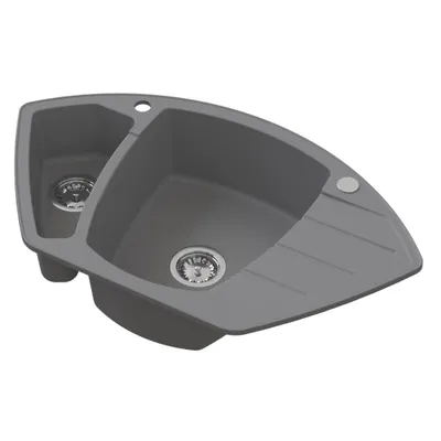 Produktbild von VBChome Spülbecken 90x54x19 cm Grau Granit 1,5 Becken Abtropffläche Einbauspüle gesprenkelt Eckspülbecken Restebecken Siphon