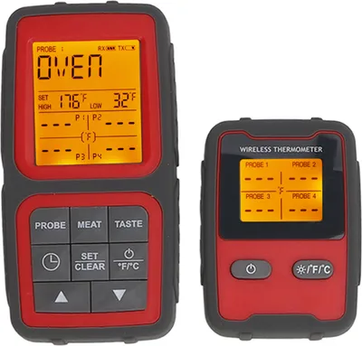 Image de détecteur de température de viande sans fil 500ft Haute précision LCD rétro-éclairé avec 4 sondes Alarme de température préréglée